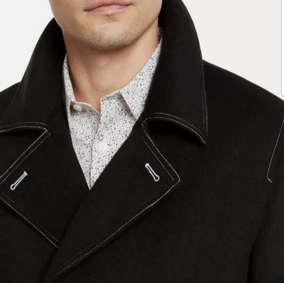 INC Men's Contrast Top Stitch Pea Coat, Black, - Picture 3 of 9